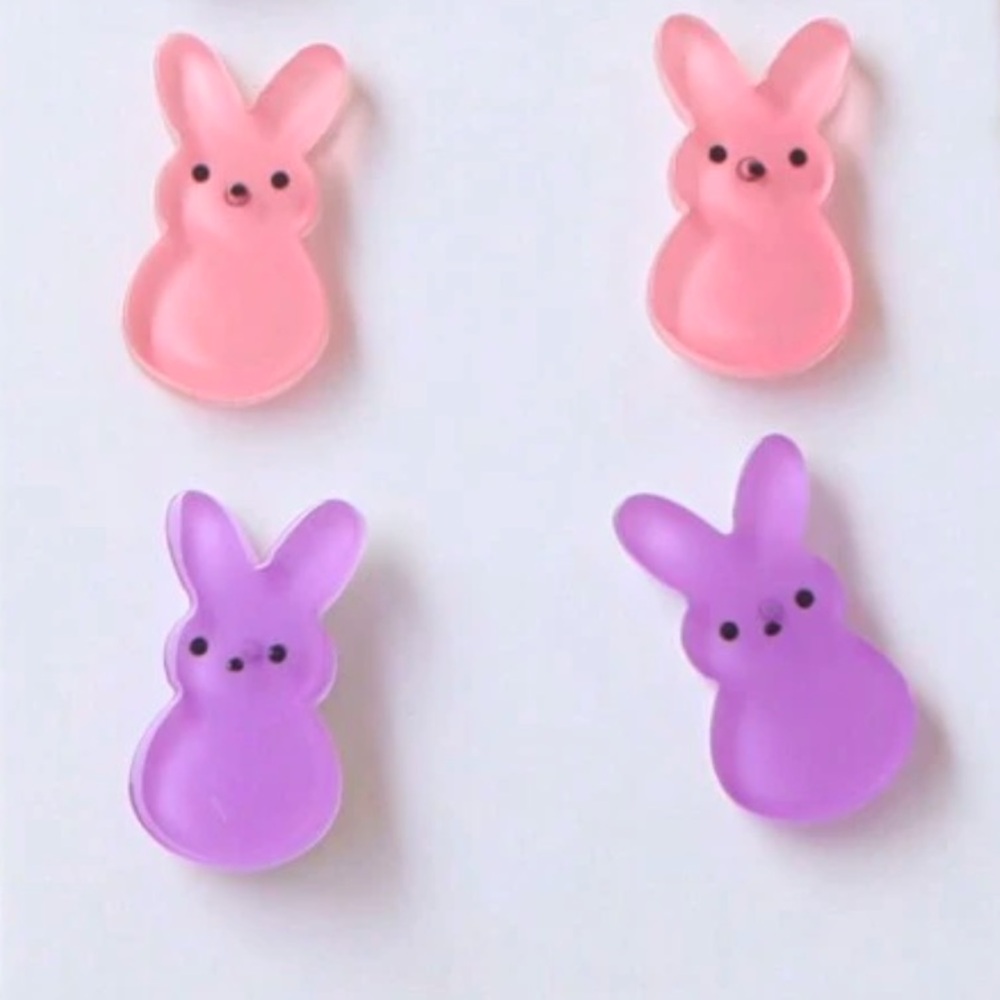 Set of 2 Easter Peeps stud pierced earrings! Lightweight resin, new in package!